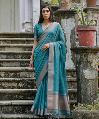 Women skyblue Art silk handloom saree 1