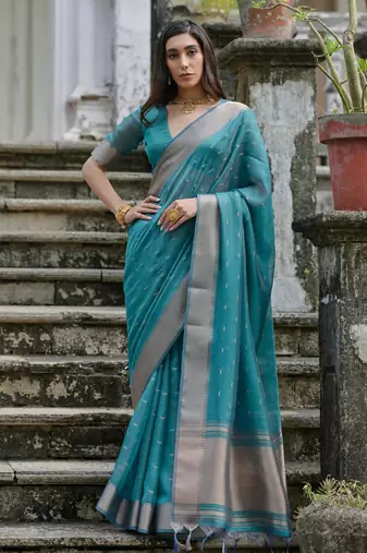 Women skyblue Art silk handloom saree