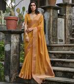 Women mustarad Art silk handloom saree