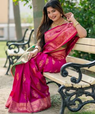 Women pink Art silk handloom saree 3