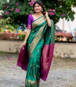 Women green Art silk handloom saree