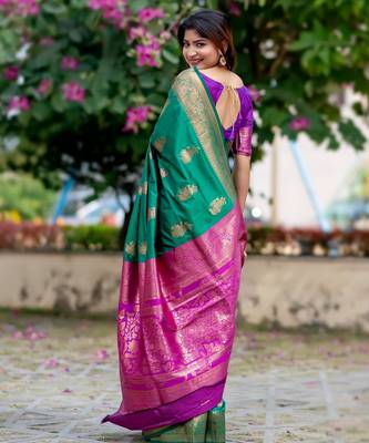Women green Art silk handloom saree 3