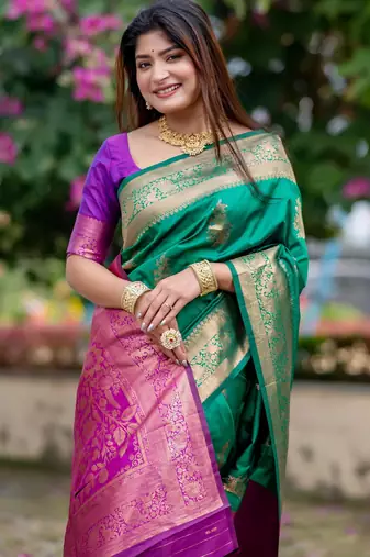Women green Art silk handloom saree