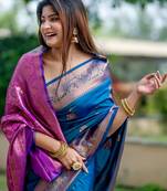 Women blue Art silk handloom saree
