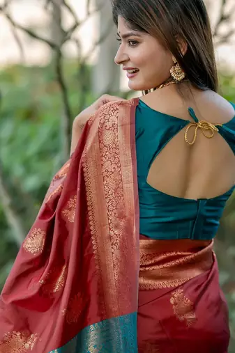 Women maroon Art silk handloom saree
