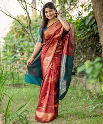 Women maroon Art silk handloom saree 1
