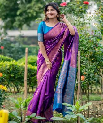 Women purple Art silk handloom saree 1