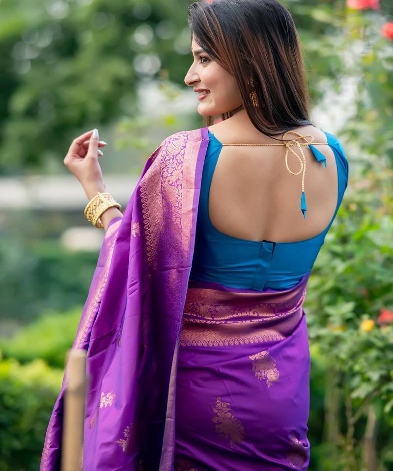 Women purple Art silk handloom saree