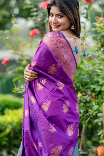 Women purple Art silk handloom saree