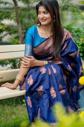 Women blue Art silk handloom saree
