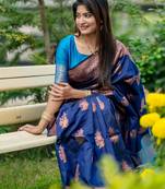 Women blue Art silk handloom saree