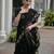 Women black linen silk blend handloom saree