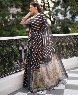 Women black Art silk handloom saree 3