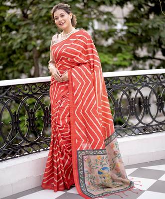 Women orange Art silk handloom saree 1