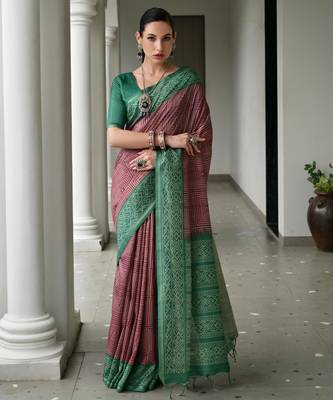 Women magenta Art silk handloom saree 1