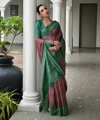 Women magenta Art silk handloom saree 4