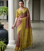Women mehndi Art silk handloom saree