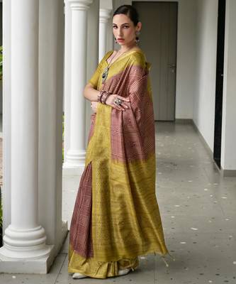 Women mehndi Art silk handloom saree 3
