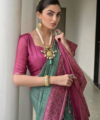 Women light green Art silk handloom saree 4