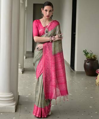 Women pink Art silk handloom saree 1