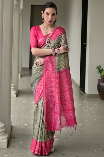 Women pink Art silk handloom saree