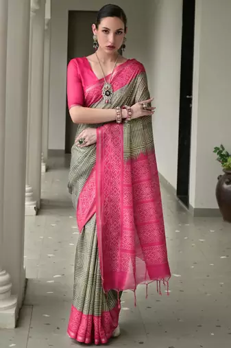 Women pink Art silk handloom saree