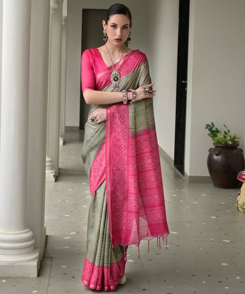Women pink Art silk handloom saree