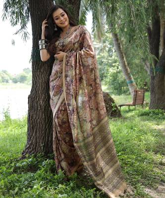 Women multicolor Art silk handloom saree 3