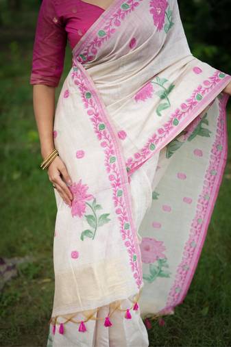 Women multicolor cotton handloom saree