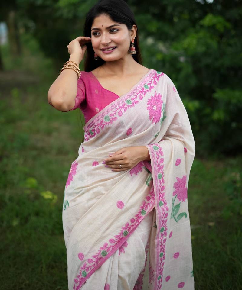 Women multicolor cotton handloom saree