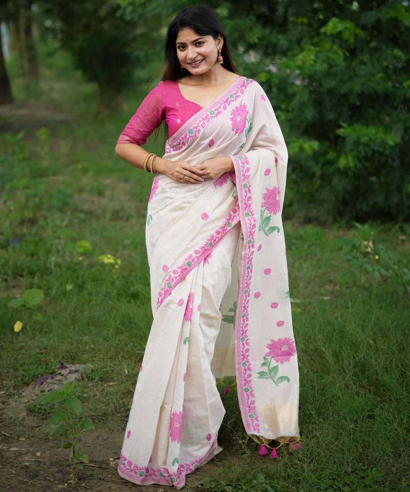 Women multicolor cotton handloom saree