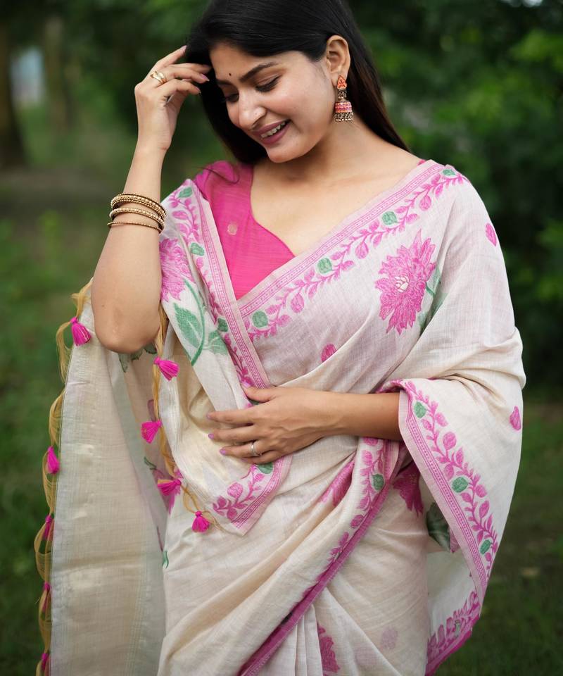 Women multicolor cotton handloom saree