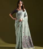 Women grey cotton handloom saree