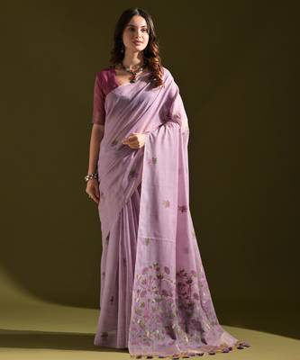 Women purple cotton handloom saree 1