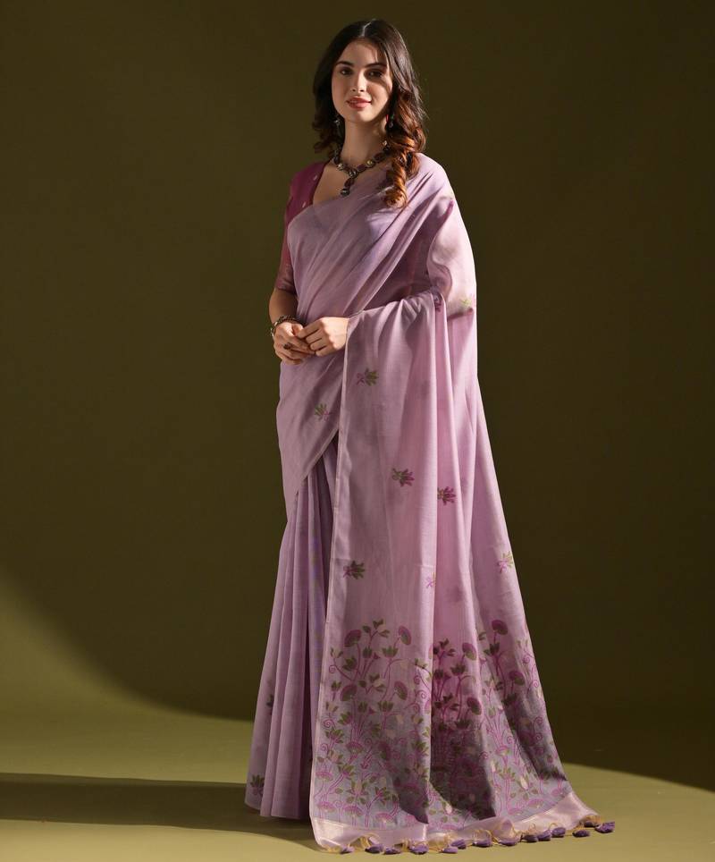 Women purple cotton handloom saree