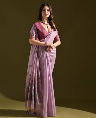 Women purple cotton handloom saree 3