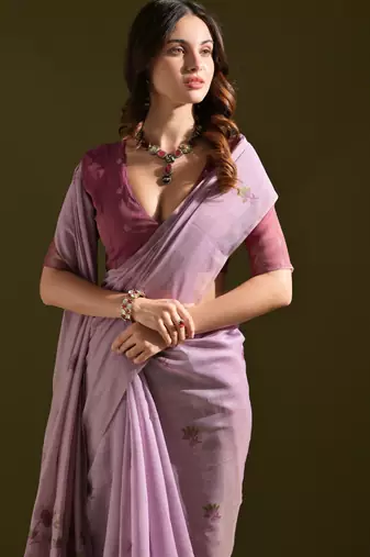 Women purple cotton handloom saree