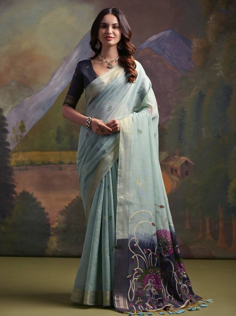 Women grey Art silk handloom saree