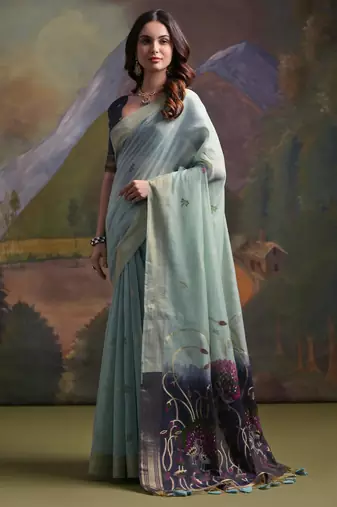 Women grey Art silk handloom saree