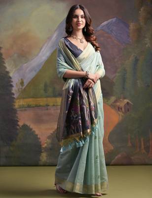 Women grey Art silk handloom saree 3