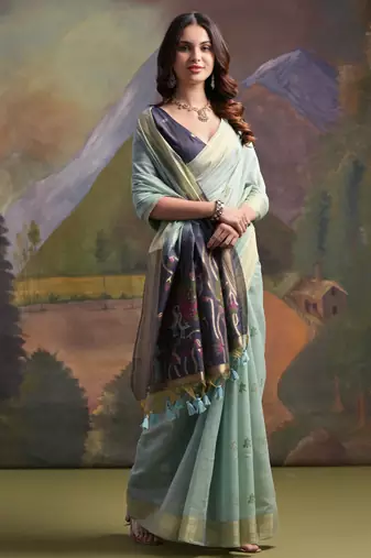Women grey Art silk handloom saree