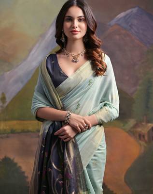 Women grey Art silk handloom saree 4