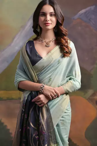 Women grey Art silk handloom saree