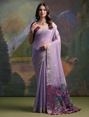 Women purple Art silk handloom saree 1