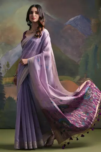 Women purple Art silk handloom saree