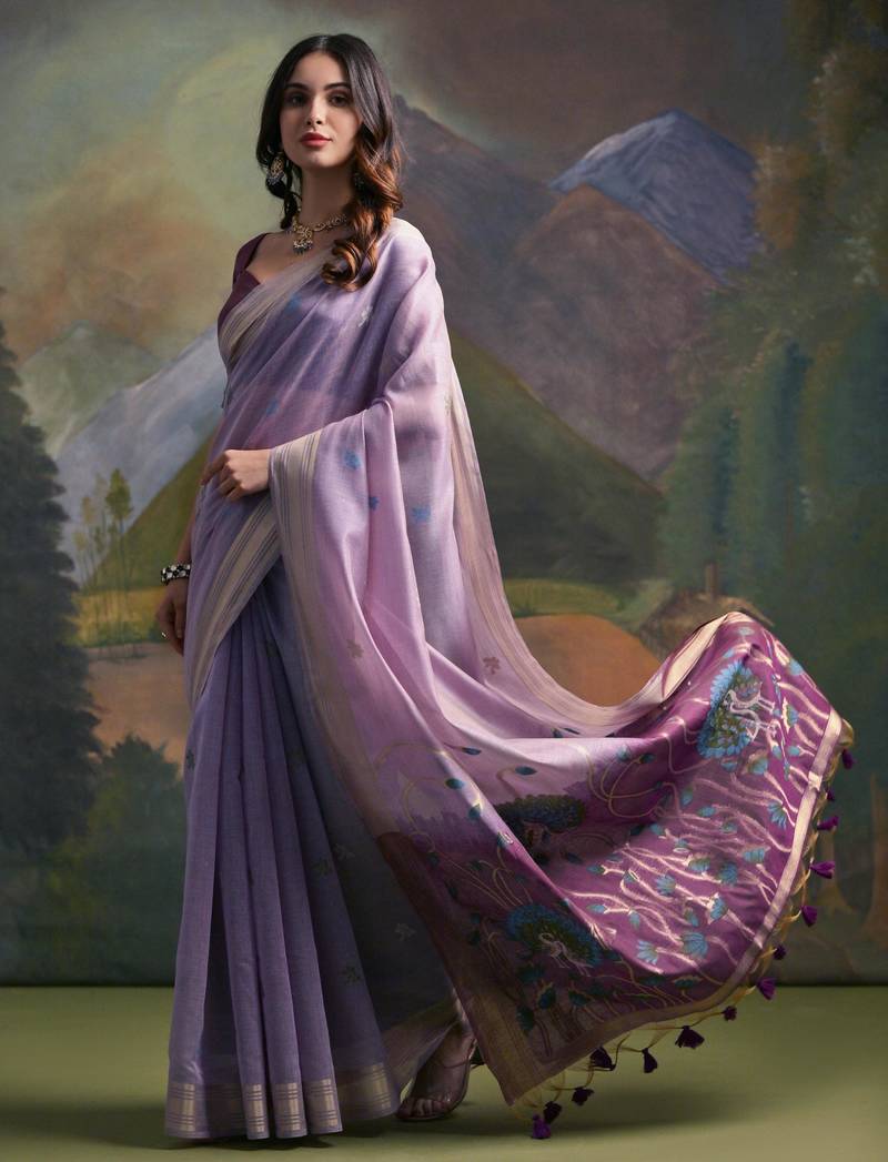 Women purple Art silk handloom saree