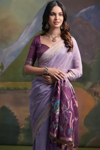 Women purple Art silk handloom saree