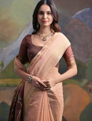 Women peach Art silk handloom saree 3