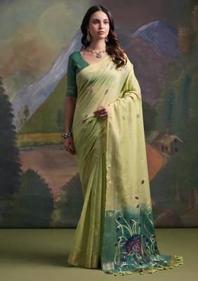 Women yellow Art silk handloom saree 1