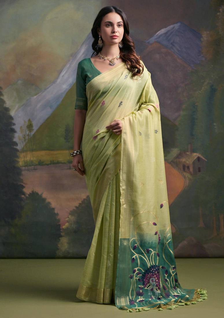 Women yellow Art silk handloom saree
